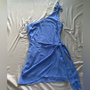 Hello Molly Blue One Shoulder Tie Dress